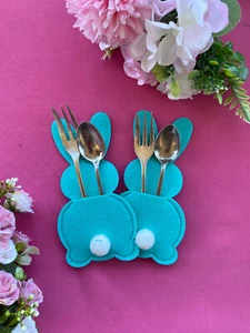 TOP 3 Osterhasen türkise Bestecktaschen aus Filz- im Set - Bild 1 von 7