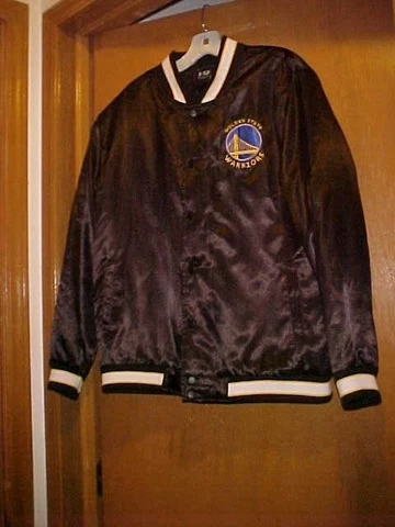 NBA Golden State Warriors Black Satin Basketball Varsity Snap Jacket Size M 40 Cover