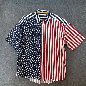Vintage Structure Short Sleeve Button Up XL USA Flag Pattern - Picture 1 of 5