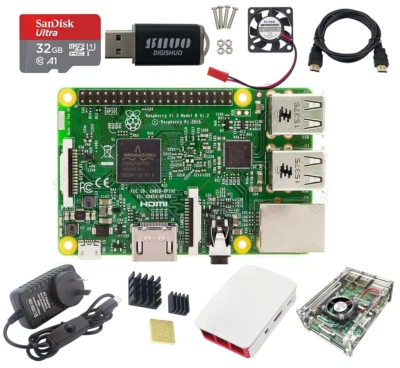 New 9 In 1 Kit Raspberry Pi 3 Model B Module&Two Cases&HDMI&32G SD Card&Heatsink - image 1 of 4