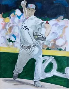 MLB SPORTS PLAYER PRINT of Steven Wright at Boston the Red Sox by Michael Brown - Picture 1 of 1