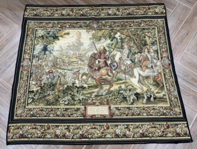 Tapiz vintage francés pictórico religiones 5x5 pies decoración auténtica Foto 1 de 4