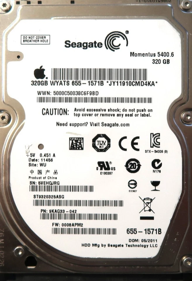 Seagate ST9320325ASG 9KAG33-042 0008APM2 WU China 2.5" 320gb Sata 05.2011 - Image 1 of 1