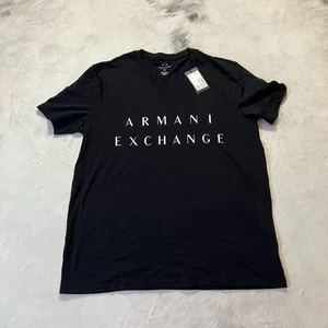Armani Exchange Everyday Logo T Shirt Mens Size XL Black V Neck Short Sleeve - Picture 1 of 9