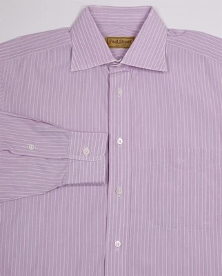 Paul Stuart Pink Striped Cotton Slim Fit Dress Shirt (39) 15.5-32 - Image 1 of 4