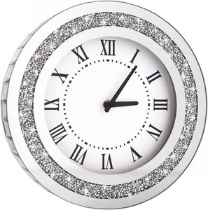 Silver Round Mirror Clock 12inch Crystal Sparkle Twinkle Bling Pure - Picture 1 of 7