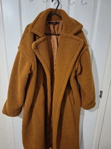 Brown Teddy Long Coat Size S UK (8-10)  - Picture 1 of 4