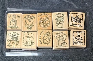 Stampin' Up - Cumpleaños, Bien, Gracias y Más Bloque de Madera Sello de Goma 10 piezas - Imagen 1 de 7