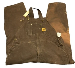 MENS 40 x 30 - Vtg Carhartt Brown Duck Quilted Lined Overall Bib USA - Picture 1 of 5