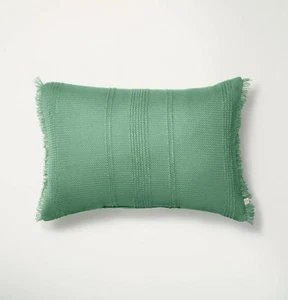 14"x20" Textured Fringe Lumbar Throw Pillow Green - Hearth & Hand with Magnolia - Picture 1 of 4