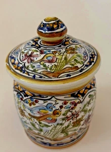 Vintage signierte Portugal handbemalte Keramik Dose mit Vögeln und Blumen - Bild 1 von 10