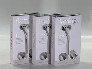 Lot of 3 - Flamingo Chrome | 1 Shower Holder | 1 Razor Handle | 2 Cartridges - Picture 1 of 3