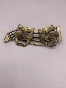 Vintage Komödie Tragödie Theater Maske Brosche goldfarben Schauspiel Kunst Anstecknadel Kostüm - Bild 1 von 8