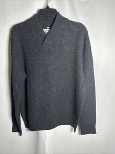 Schott Bros. Mens Sweater V-Neck Shawl Waffle Knit Wool Black Sz- L #2041 - Picture 1 of 17