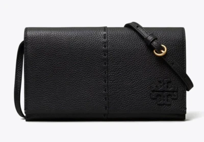 Tory Burch McGraw Pebble Leather Wallet Crossbody Clutch ~NWT~ Black - Image 1 of 4