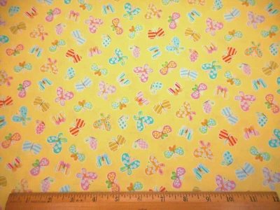 Tela Benartex por yarda rosa azul verde púrpura mariposas amarillo algodón premium C Foto 1 de 2