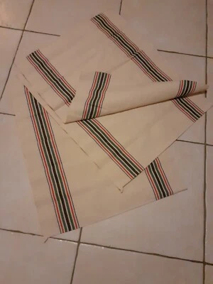 Torchons anciens en lin liteau coloré. - Photo 1/4