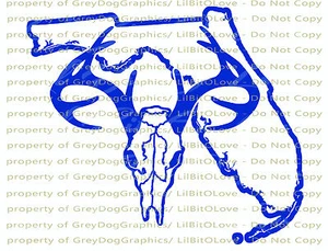 Florida Buck Hunter Hunting Vinyl Decal Solid Color Sticker Deer Skull Stag - Picture 1 of 4
