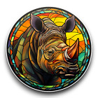 Rhino Safari Animal Stained Glass Window Effect Vinyl Sticker Decal 100x100mm
