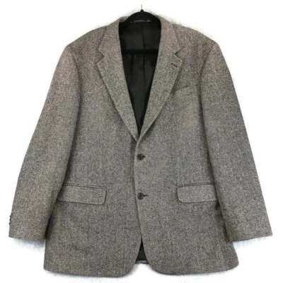 VTG Lands End Tweed Herringbone Lambs Wool Sport Coat Blazer 44L Black/White - Изображение 1 из 4