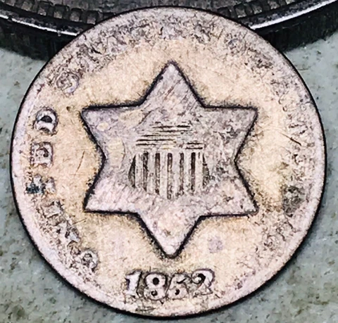 1852 Three Cent Silver Piece Trime 3c Type 1 Ungraded US Coin CC18071 Cover
