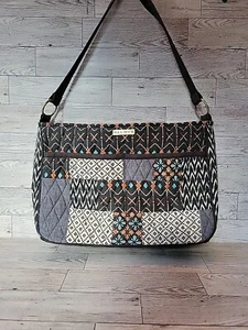 Bella Taylor Quilted Purse Shoulder Bag Zip Closure Teal Brown Pockets 13x9 Tote - Picture 1 of 19