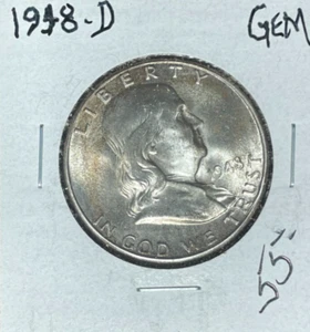 1948-D FRANKLIN SILVER HALF DOLLAR ~ GEM  ~BEAUTIFUL COIN~ - Picture 1 of 2