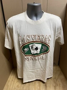 Las Vegas Puffy Paint Destination CREAM WHITE Graphic T Shirt 28” X 19” Large L - Picture 1 of 7