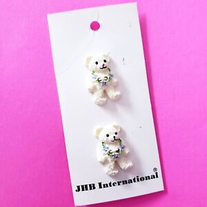Vintage JHB International Hand Painted White Bear Wearing Floral Necklace 2-pack