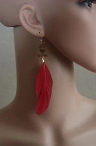 boucles d'oreille plume ,bijoux fantaisie,mode ,accessoire - Picture 1 of 2