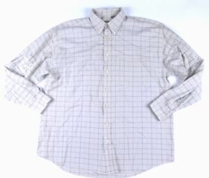 Van Heusen Men Beige Brown Checks 1 Pocket Long Sleeve Button Up Shirt Sz L Tall
