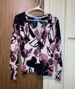 Vera Wang Multicolor Floral Cardigan Light Weight Button Sweater Sz Small Petite - Picture 1 of 3