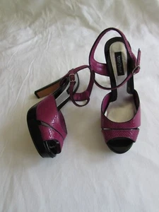 White House & Black Market Purple Leather Open Toe Sandal Platform Heel 5" Sz 7M - Picture 1 of 19
