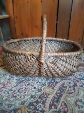 Antique Primitive Old handmade Wood Splint Buttocks Egg Gathering Basket 14"