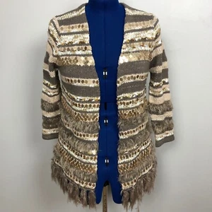 Chico's Size 1, Medium Open Front Cardigan Sweater with Fringe Boho Style - Picture 1 of 7
