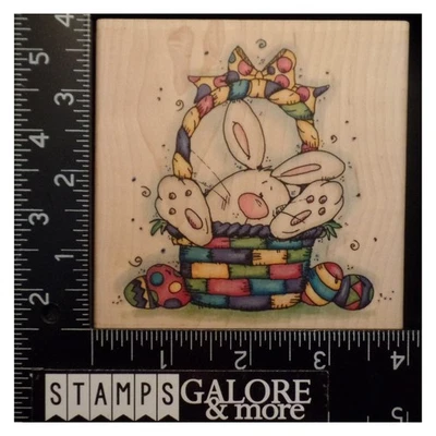 Whipper Snapper RUBBER STAMPS LY856 EASTER BUNNY IN BASKET EGGS BOW #3119 - Image 1 of 3