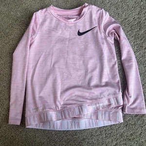 Nike Girls Dri Fit Long Sleeve Crossover Shirt With Black Glitter Logo Size 3-4Y - Picture 1 of 7