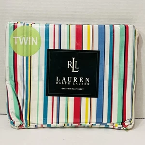 Sábana plana vintage Lauren Ralph Lauren Stripe Bay One DOBLE - Imagen 1 de 6