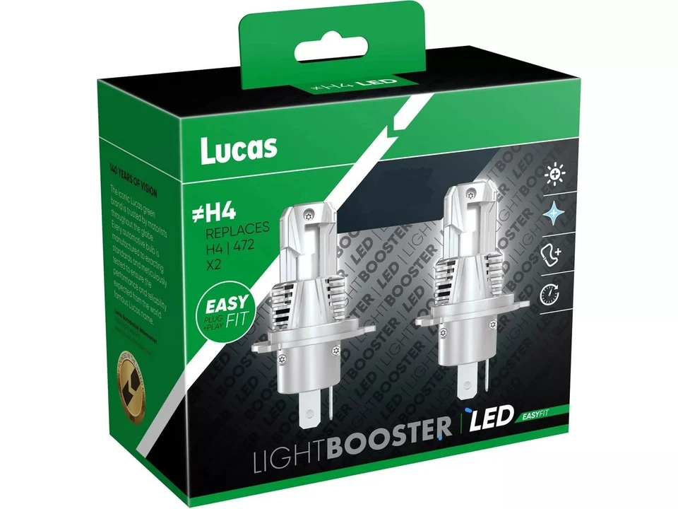LUCAS H4 + 472 LED BULBS HEADLIGHT FRONT LIGHT FOG 12V TWIN PACK LUCASLEDBOOSTER - Image 1 of 2