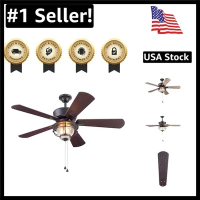 Sophisticated 52-Inch Indoor/Outdoor Matte Bronze Ceiling Fan with Touch Control - Image 1 of 4
