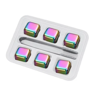 Reusable Drink Chiller Set Of 4/6/8 Ice Cubes And Metal Tongs Set For Cocktails - Image 1 of 4