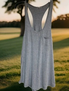  Free People Tank S My Time Top Front Pocket Racerback Relaxed Heather Grey EUC - Picture 1 of 4
