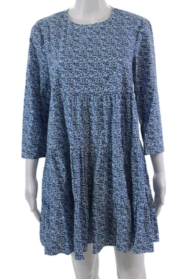 Zara Womens Cotton Long Sleeve Floral A Line Dress Blue Size M - Image 1 of 4