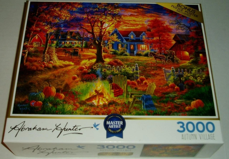 Abraham Hunter RoseArt 3000 Pc Jigsaw Puzzle Autumn Village NIB - Image 1 of 1