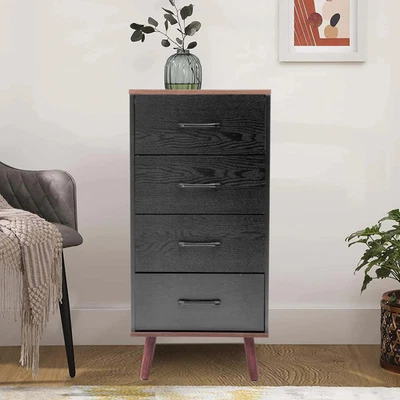 Baú de 4 gavetas de madeira fabricado preto com marrom marrom, preto 4 gavetas - Imagem 1 de 4