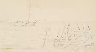 E. RESCH (1808-1864), Boote Und Strandgut Im Wasser, Um 1856, Bleistift • 200€