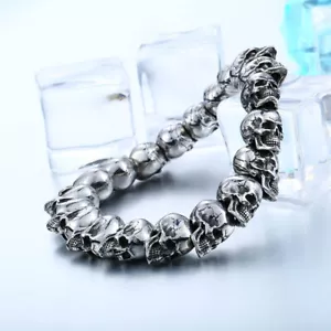 Mens Skull Bracelet Alloy Bangle Gothic Skulls Head Steampunk - Picture 1 of 11