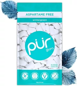 Pur 100% Xylitol Chewing Gum, Sugarless Wintergreen, Sugar Free + Aspartame Free - Picture 1 of 6
