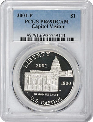 2001-P Capitol Visitor Center Silver Commemorative Dollar PR69DCAM PCGS Proof 69 - Image 1 of 2