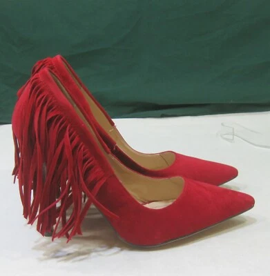 Damas ROJO 5" Alto Tacón de Aguja Punta Punta Volantes Zapatos Mujer Talla 7 Foto 1 de 4